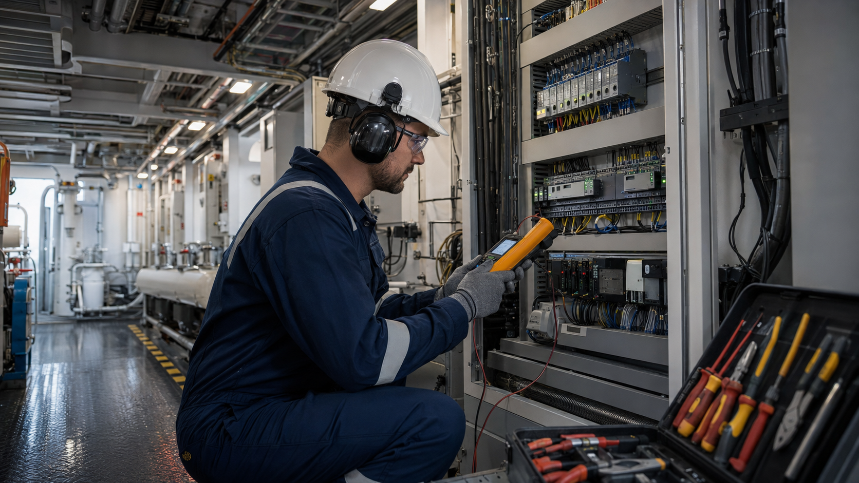 Técnico de automação naval utilizando EPI